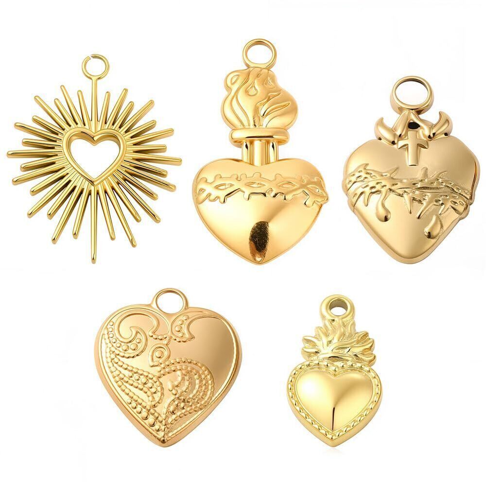 8581 1 Box 10Pcs Real 18K Gold Plated Stainless Steel Charms Sacred Heart